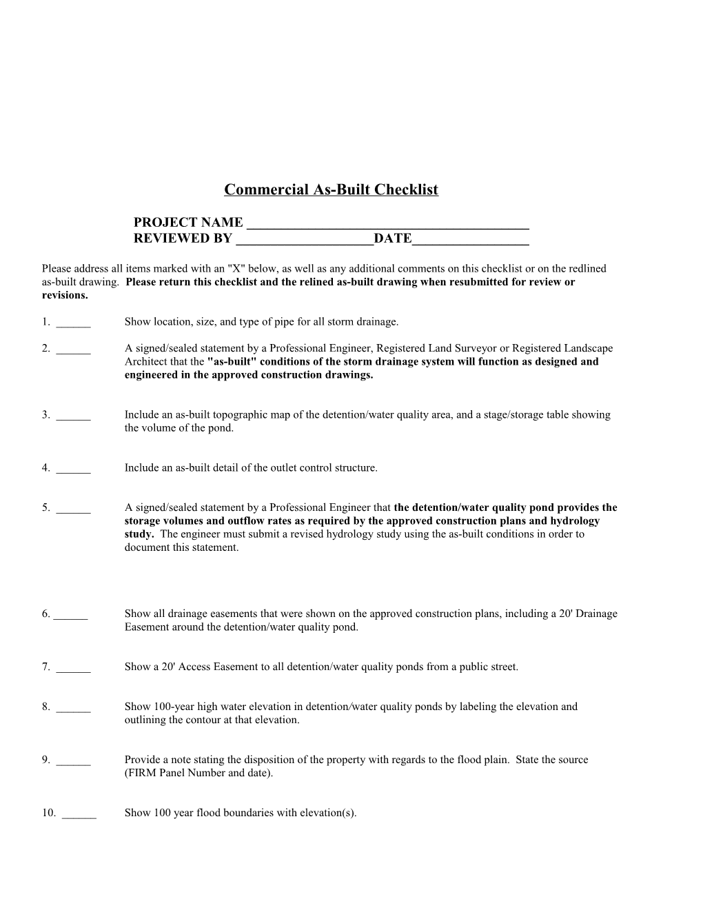 Commercial As-Built Checklist