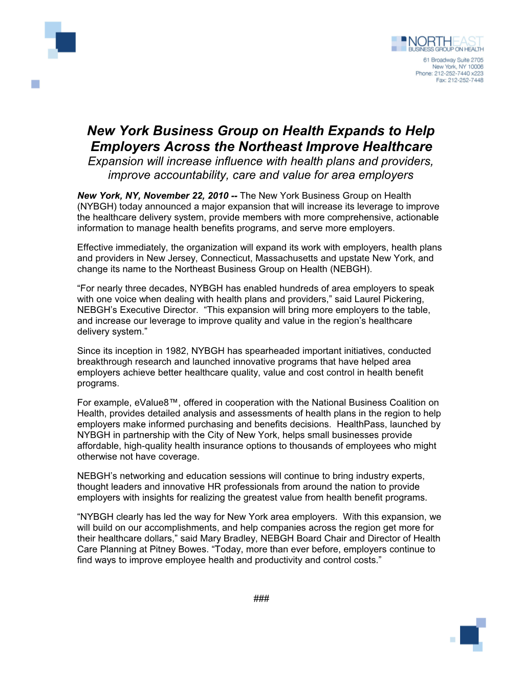 New York Business Group on Health Expands to Help Employers Across the Northeast Improve
