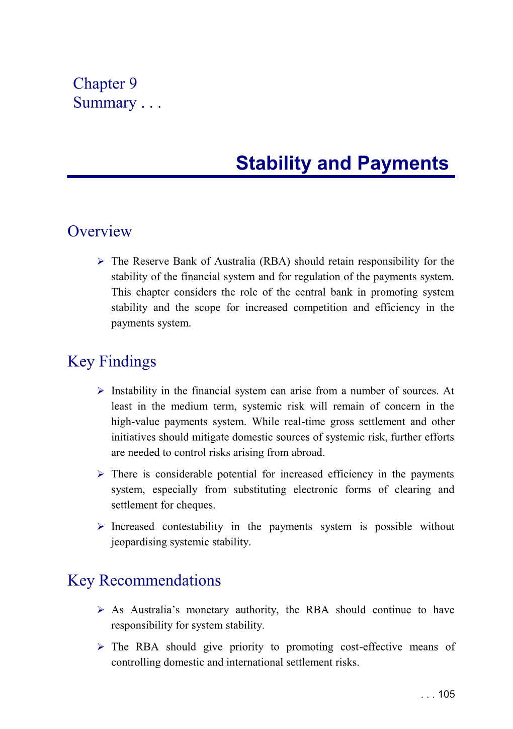 Chapter 9: Stability and Payments