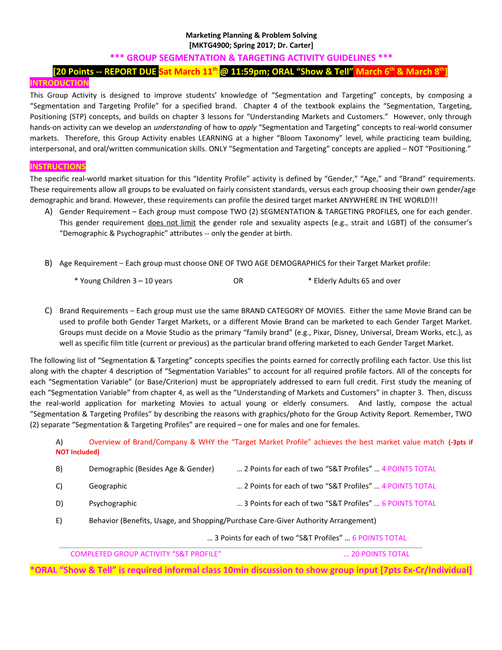 Group Segmentation & Targeting Activity Guidelines