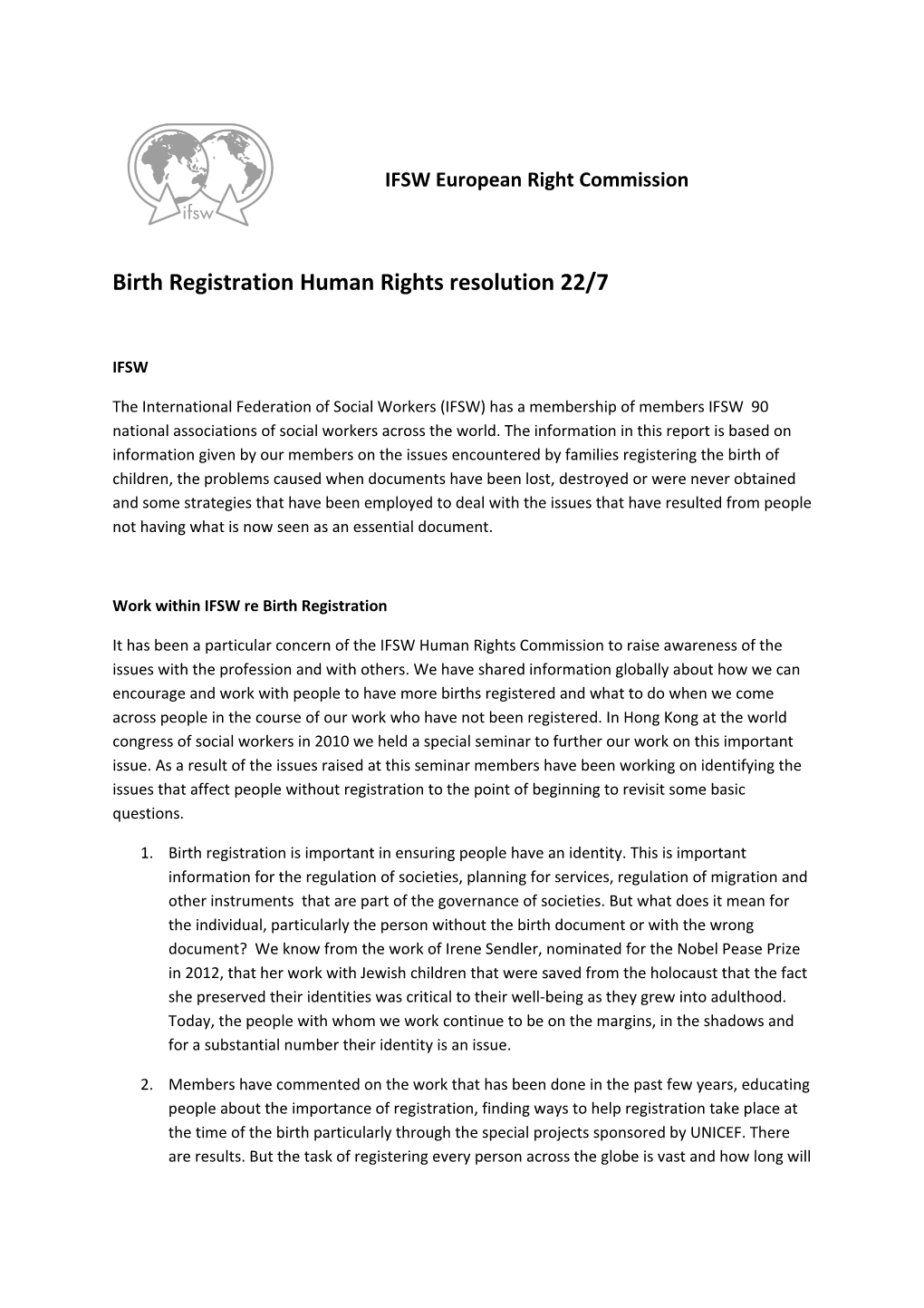 Birth Registration Human Rights Resolution 22/7