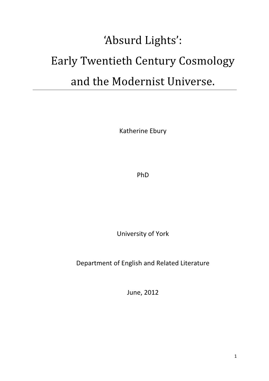 Early Twentieth Century Cosmology