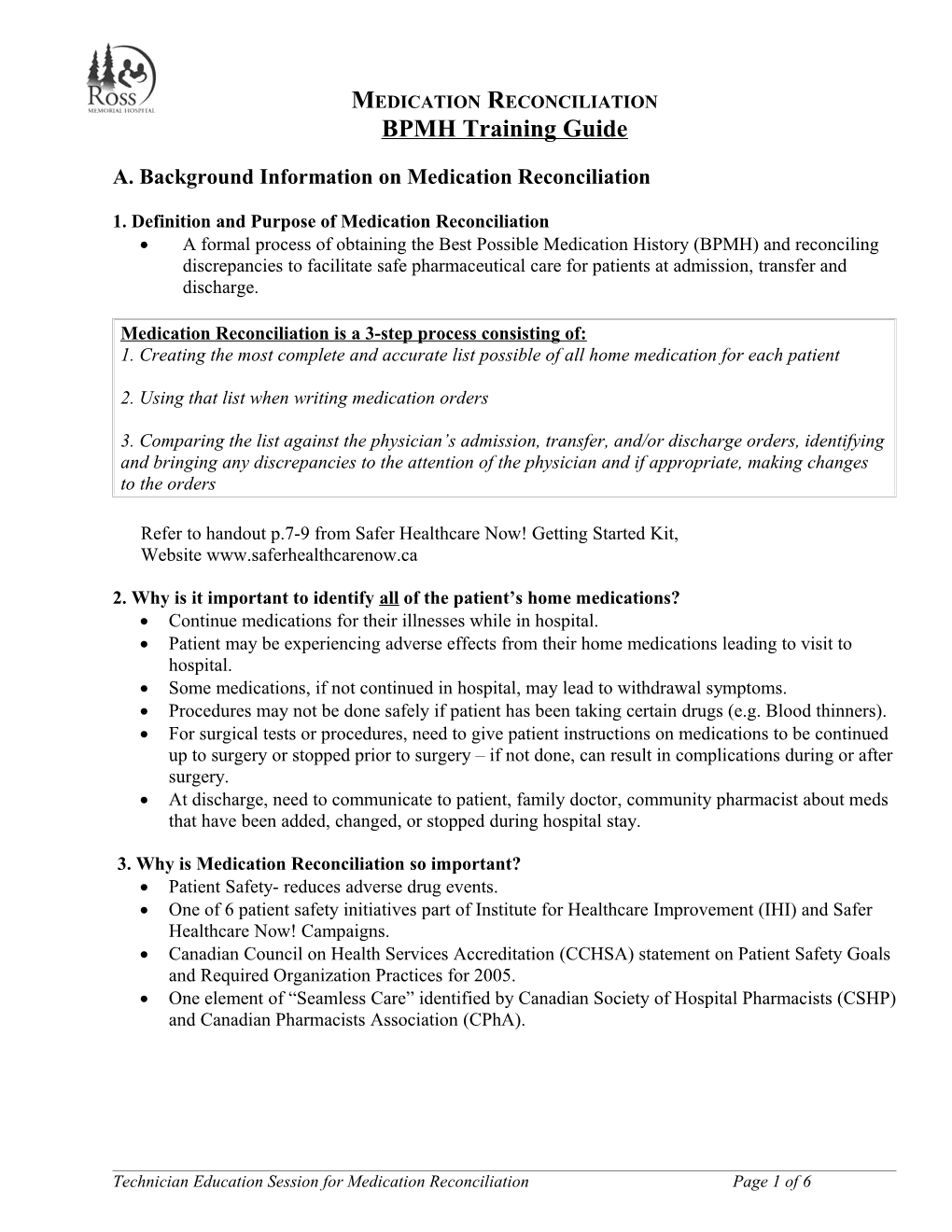 Medrec BPMH Training Guide - Ross Memorial Hospital