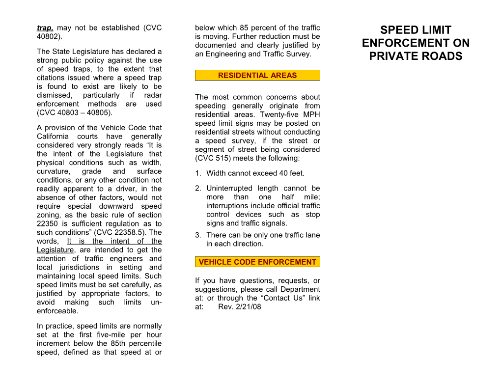 Speed Limit Enforcement on Private Roads