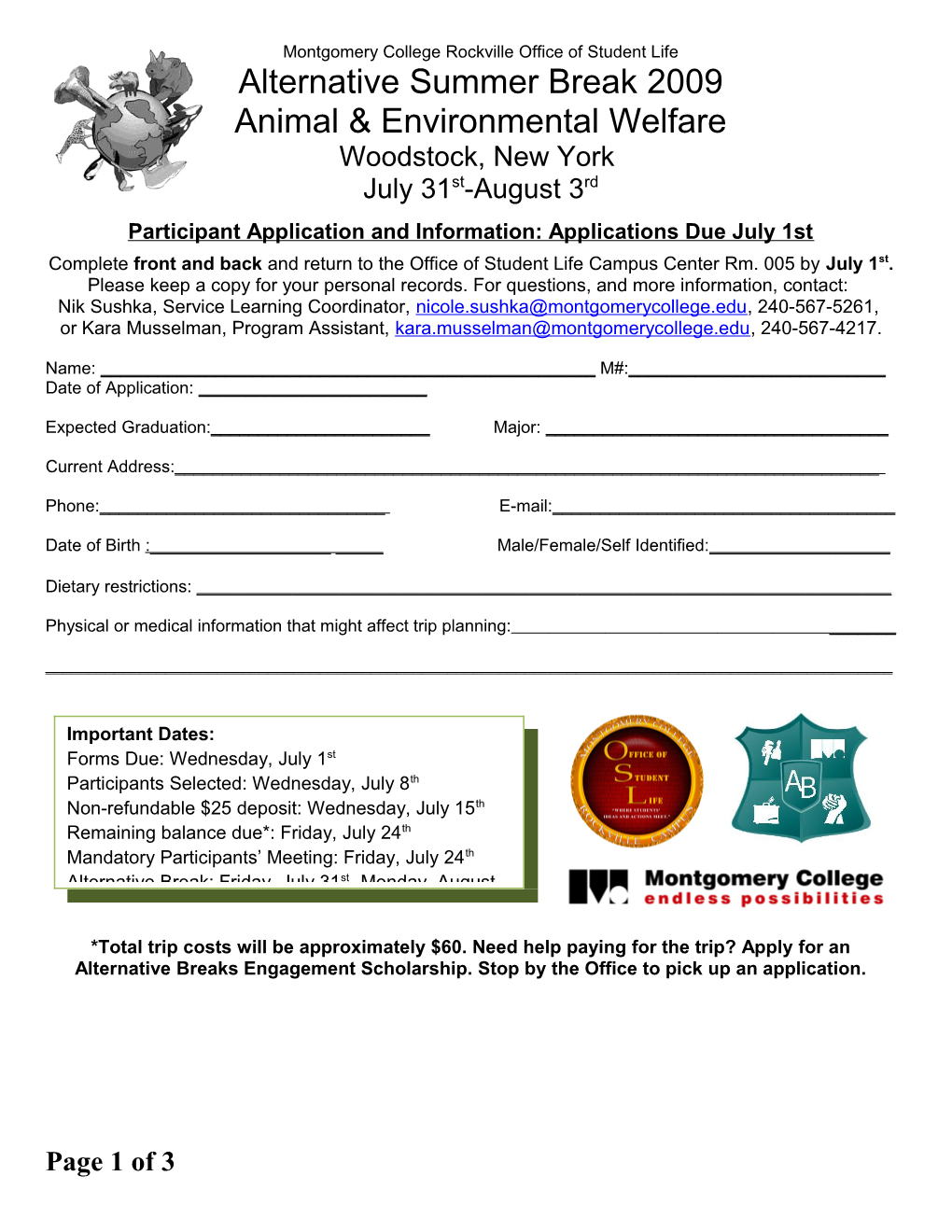 Participant Application and Information: Applications Due July 1St