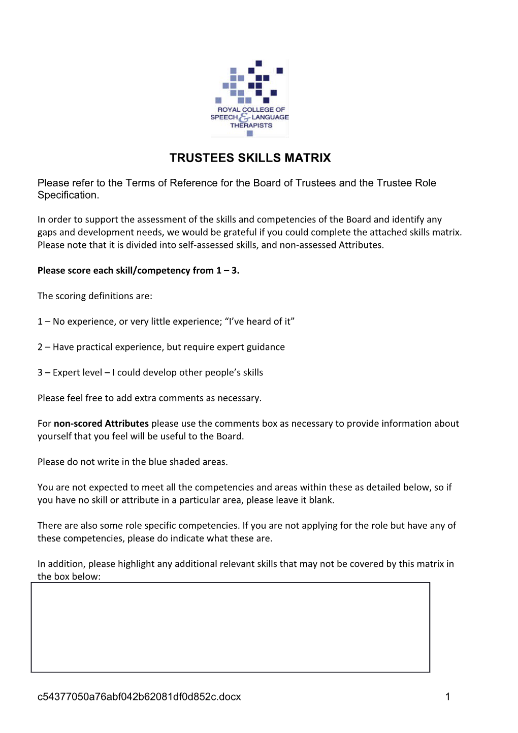 Trustees Skills Matrix