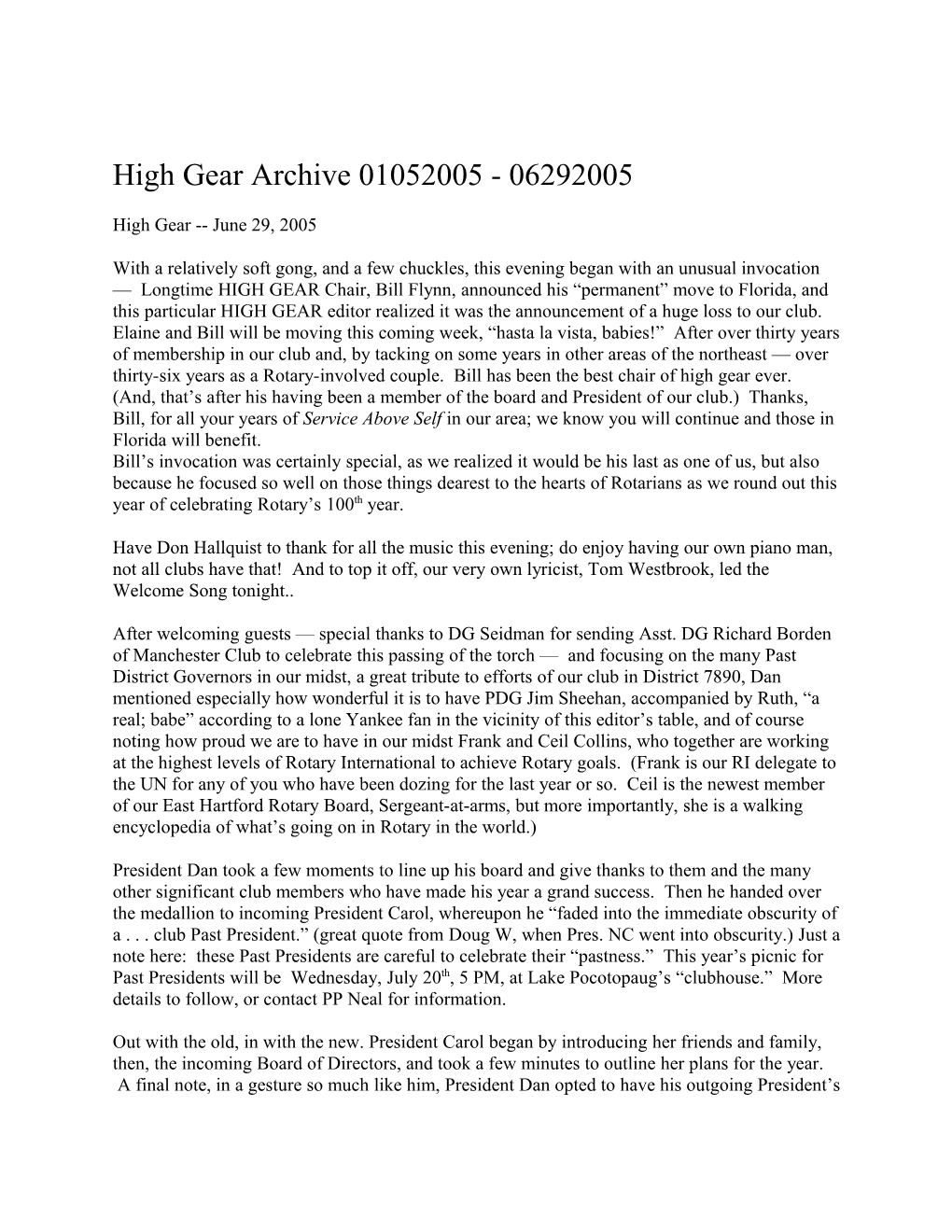 High Gear Archive 01052005 - 06292005