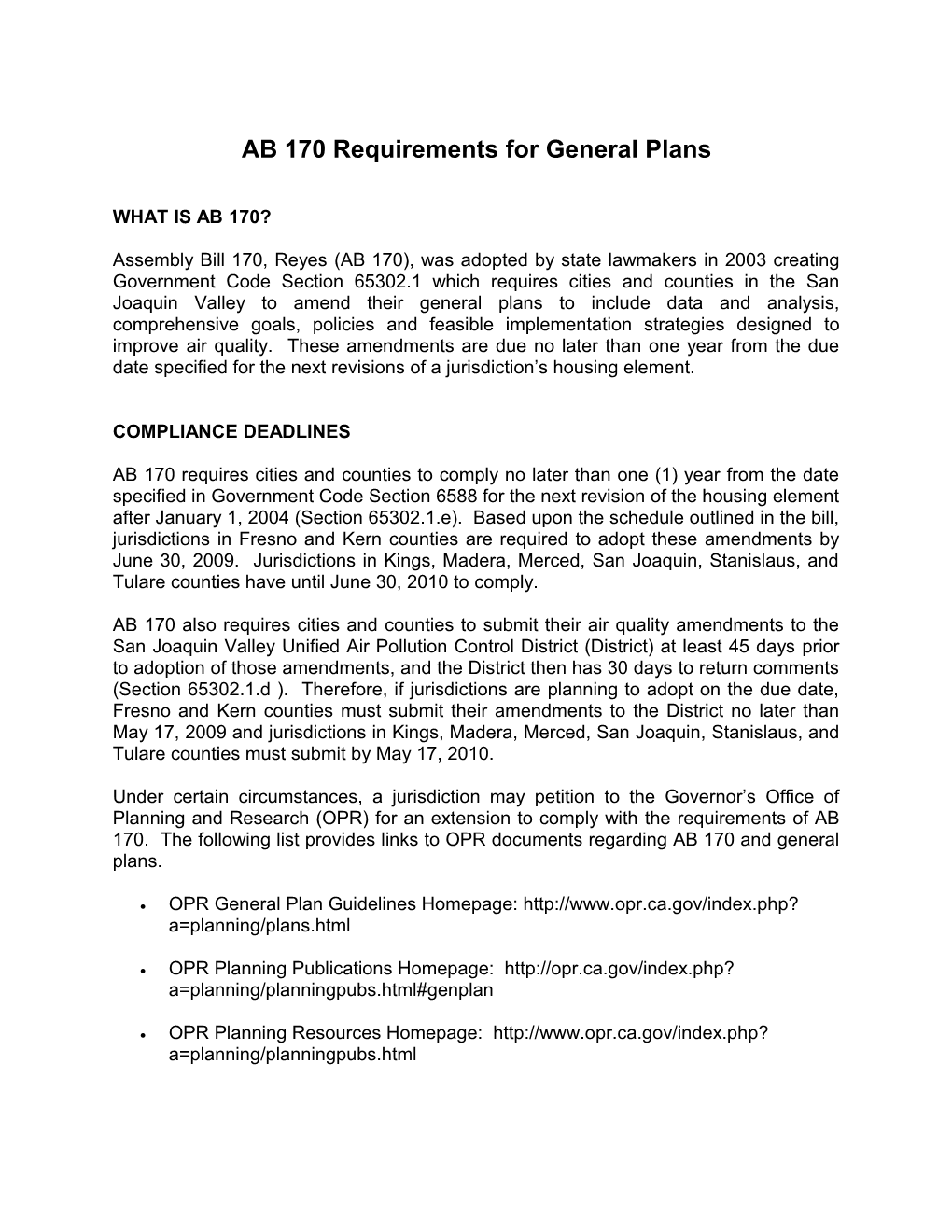 AB 170 Requirements for General Plans