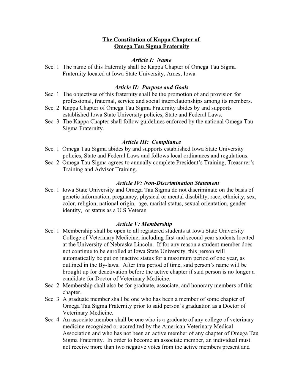 The Constitution of Kappa Chapter Of