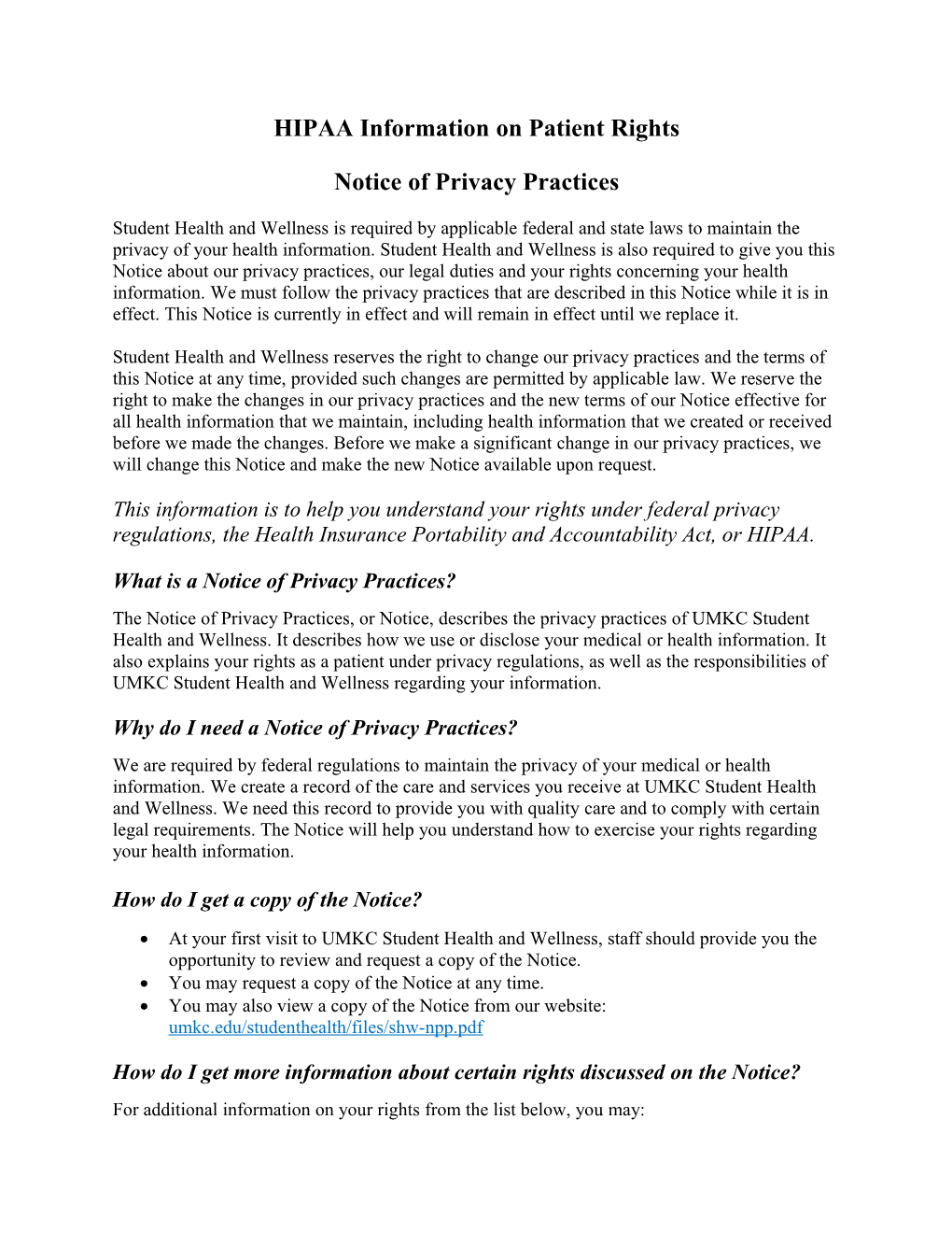 HIPAA Information on Patient Rights
