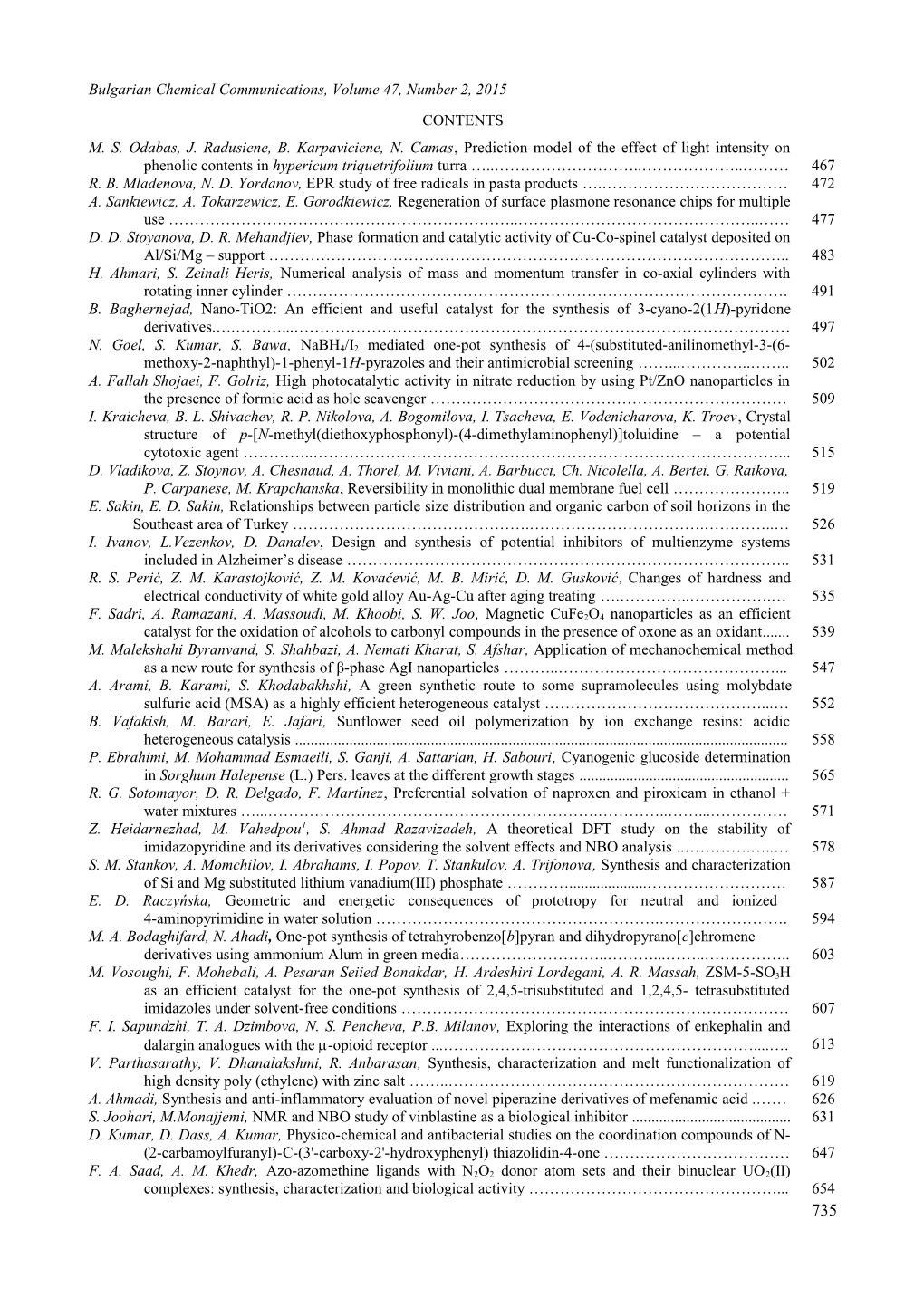 Bulgarian Chemical Communications, Volume 47, Number 1, 2015