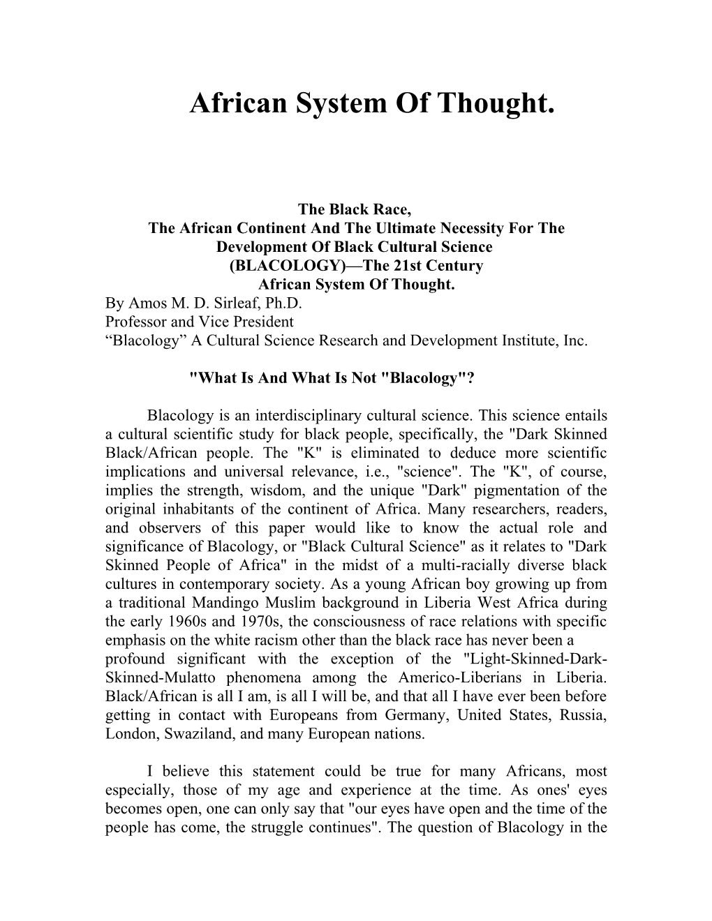 African System of Thought