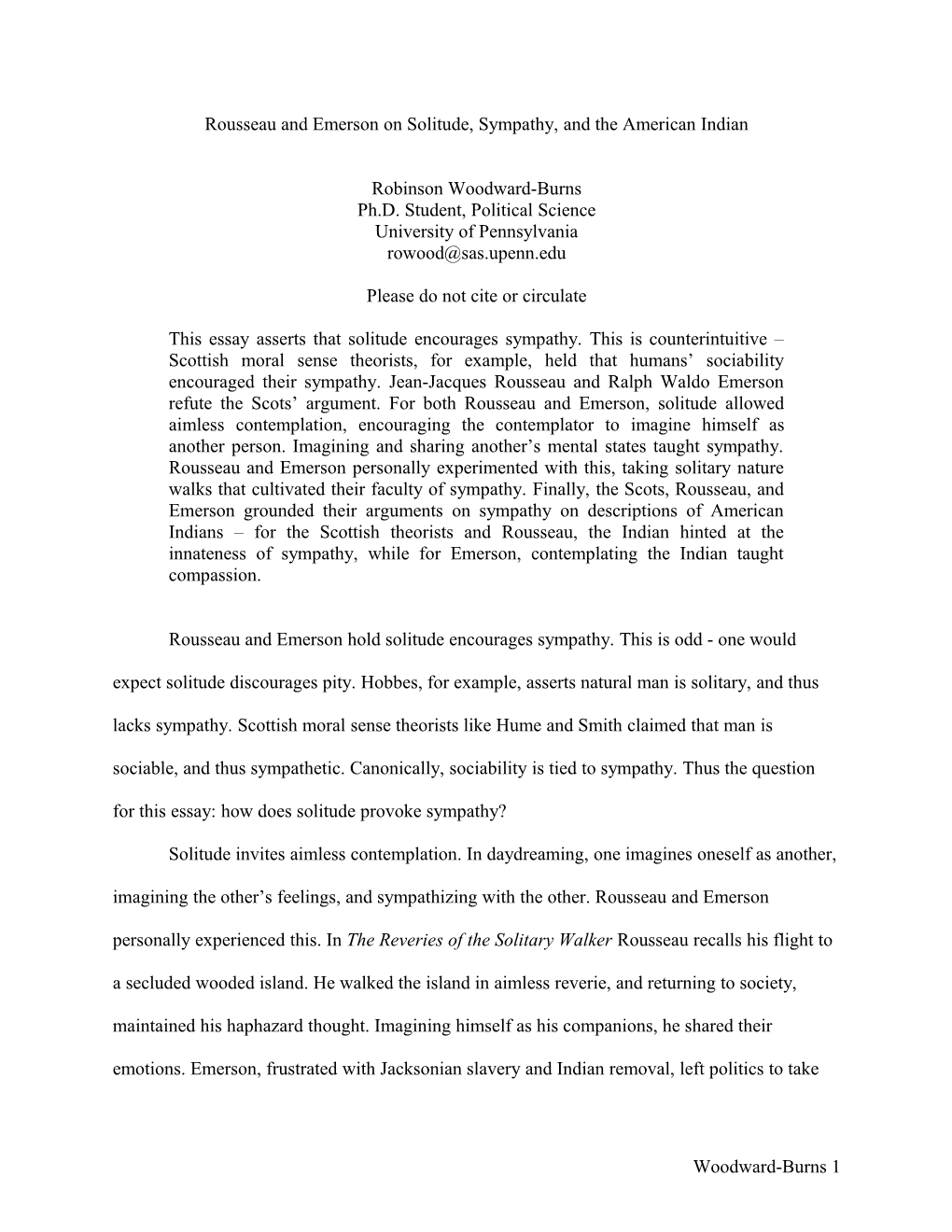 Rousseau and Emerson on Solitude, Sympathy, and the American Indian