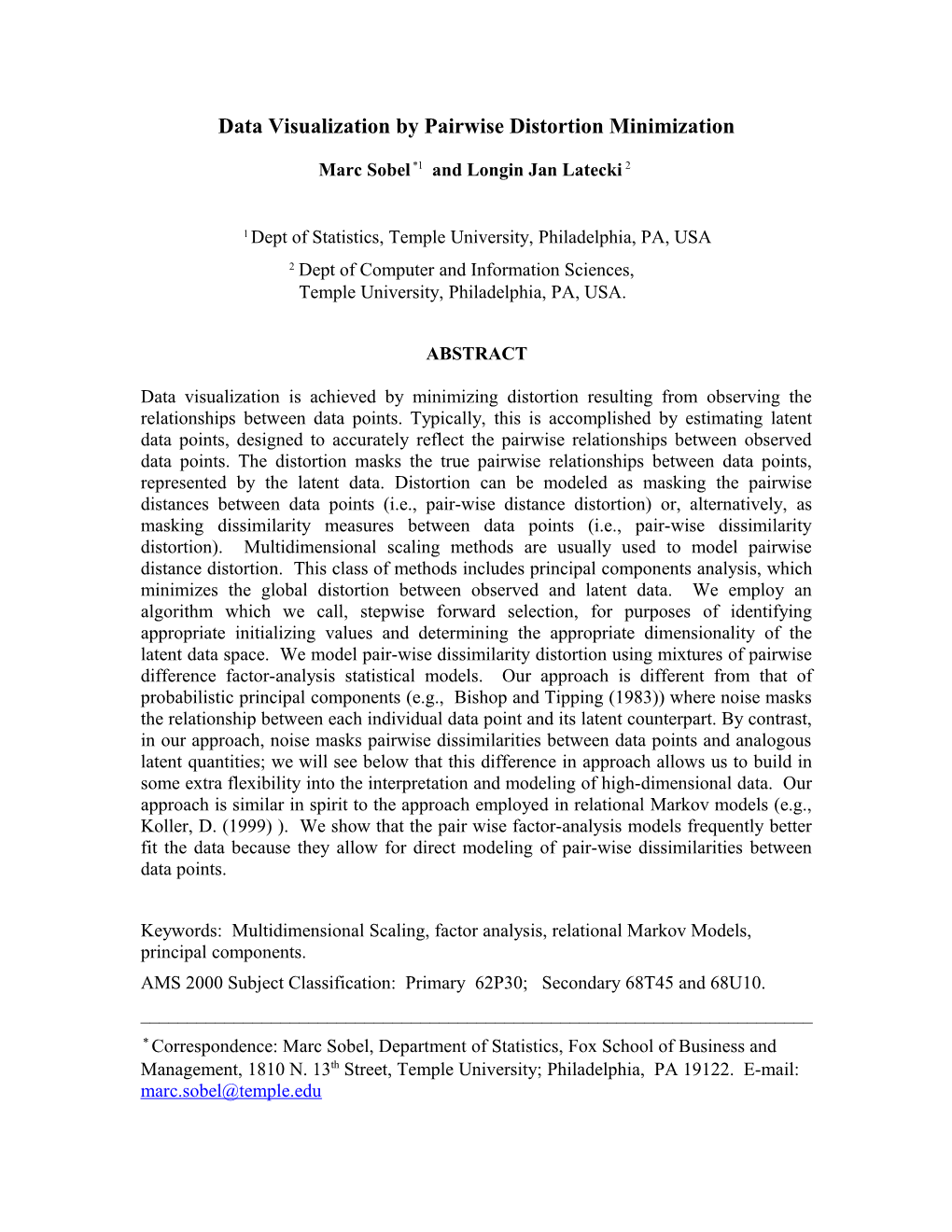 Data Visualization by Pairwise Distortion Minimization