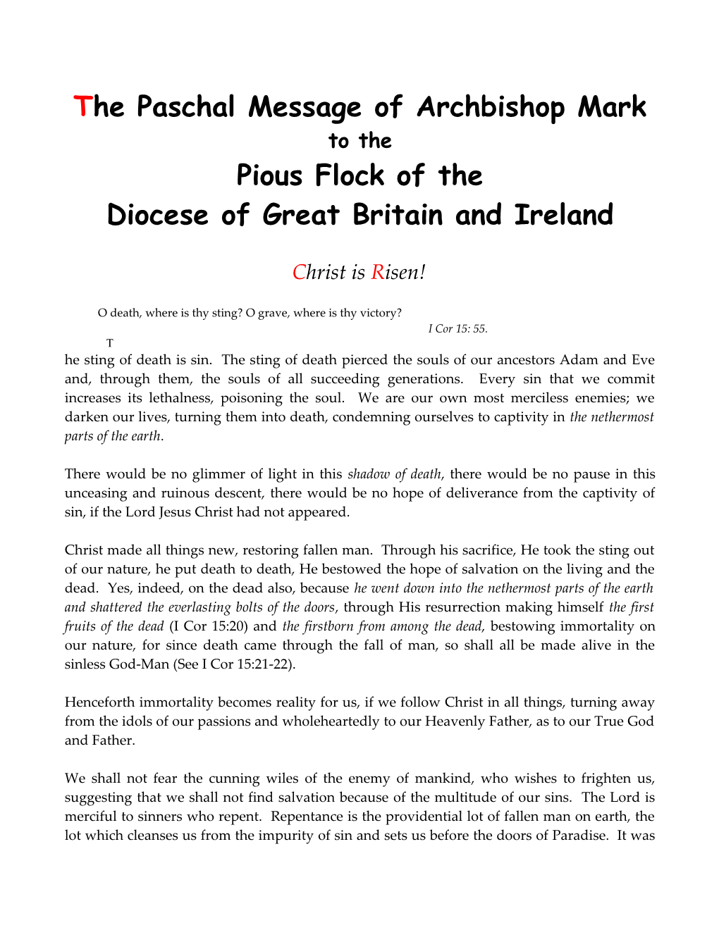 The Paschal Message of Archbishop Mark