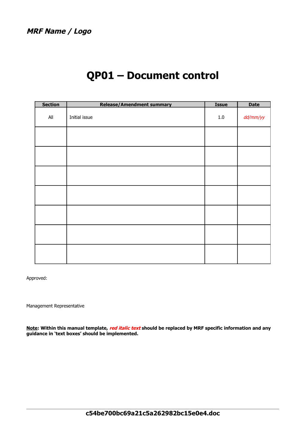 QP01 Document Control