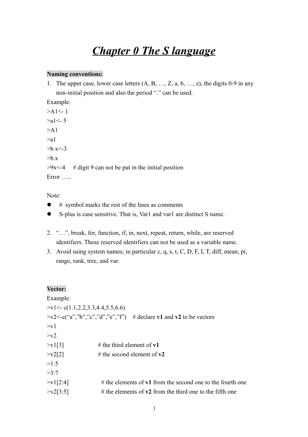 Chapter 0 the S Language