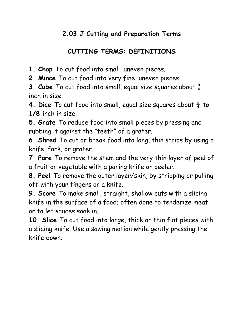 2.03 J Cutting and Preparation Terms