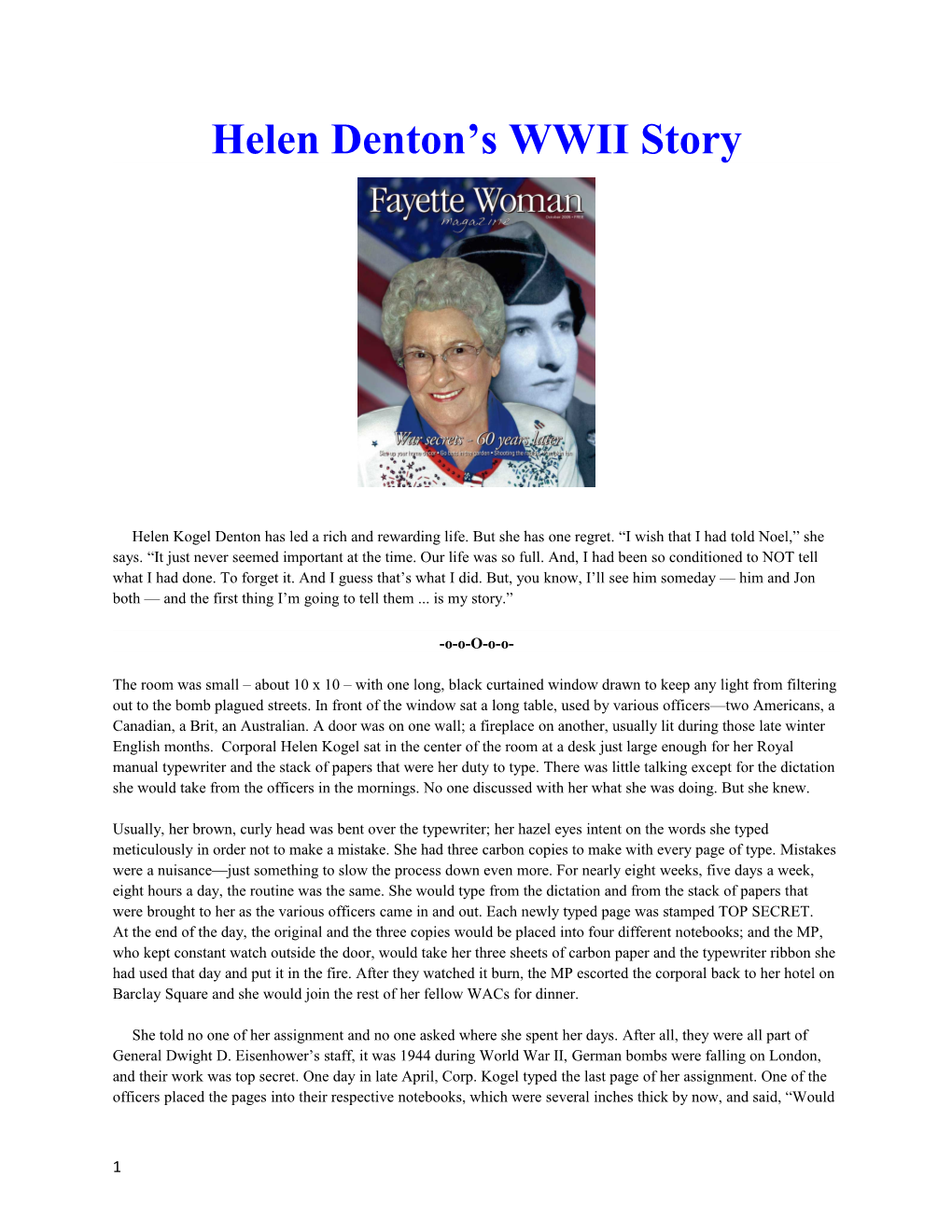 Helen Denton S WWII Story