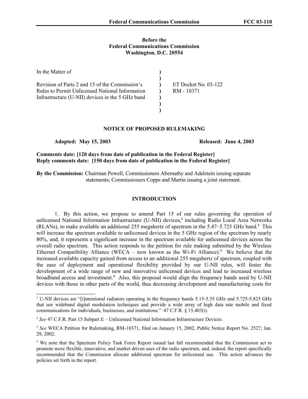 Federal Communications Commissionfcc 03-110