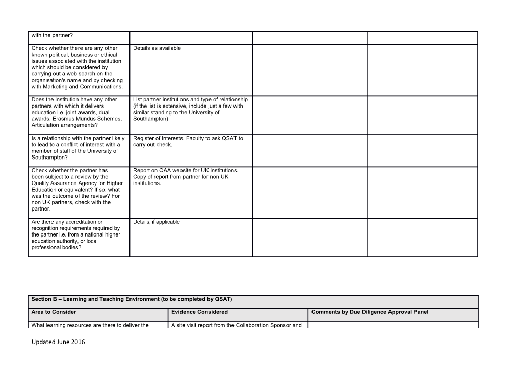 Collaborative Provision Due Diligence Form