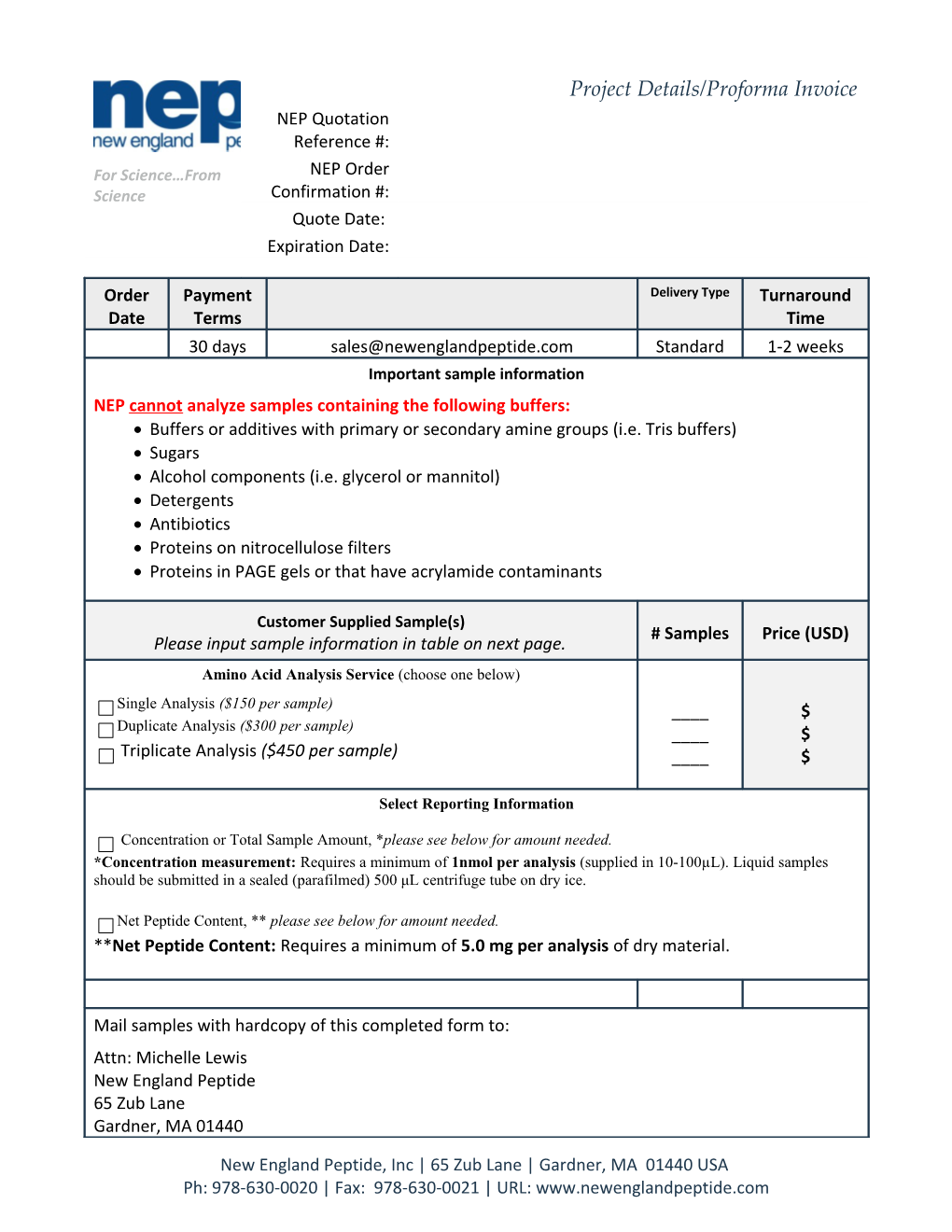 NEP Quotation Ref