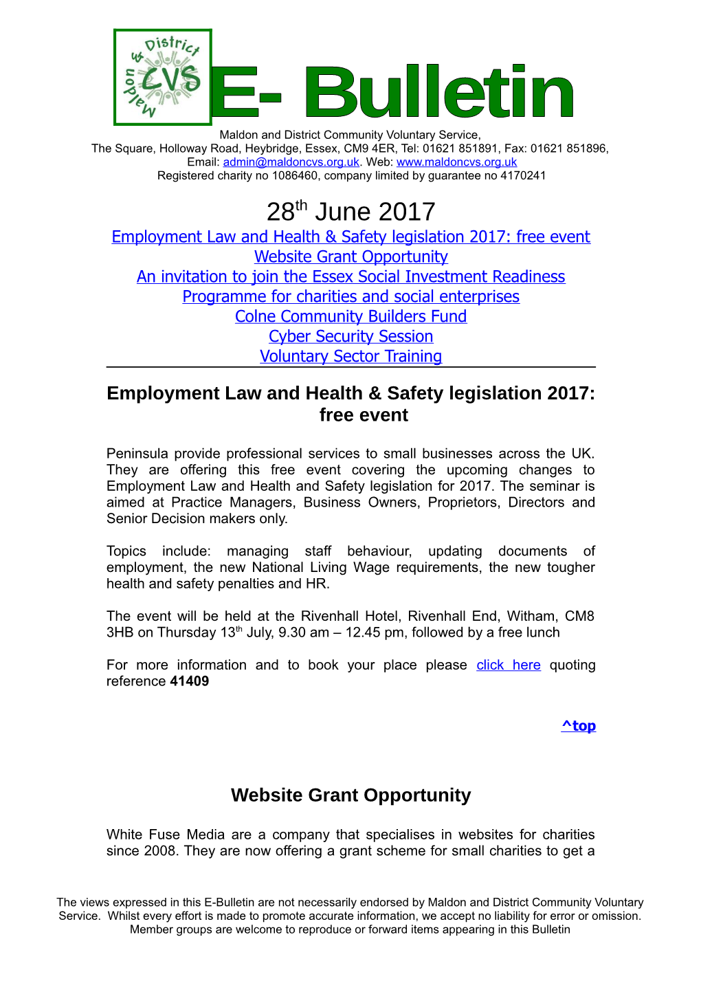 Employment Law and Health & Safety Legislation 2017: Free Event