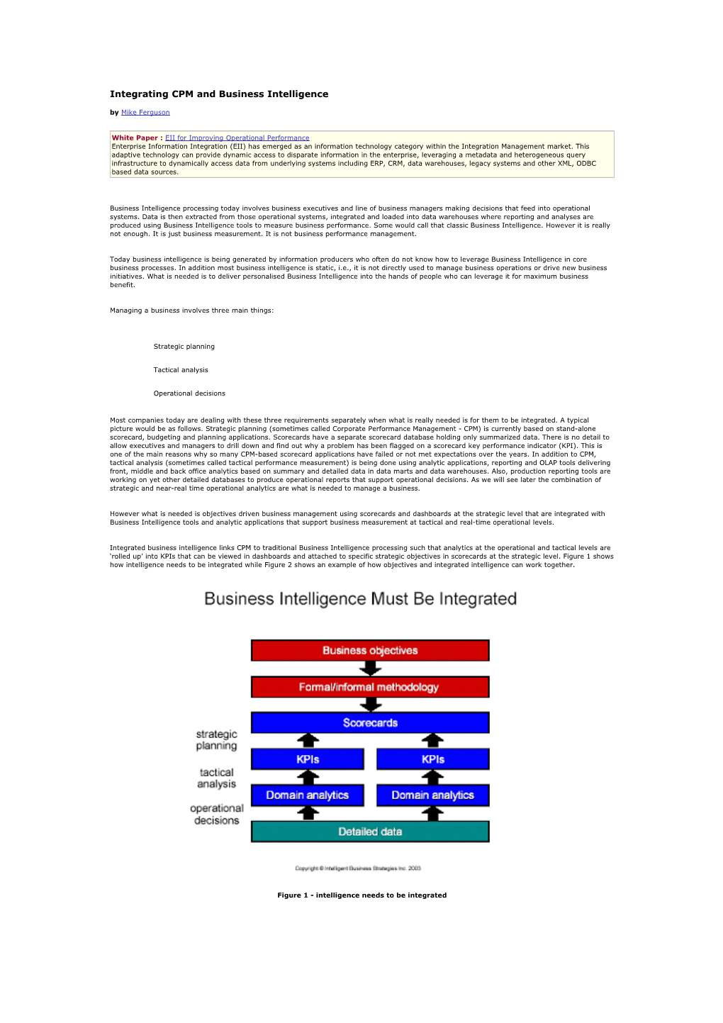 Integrating CPM and Business Intelligence