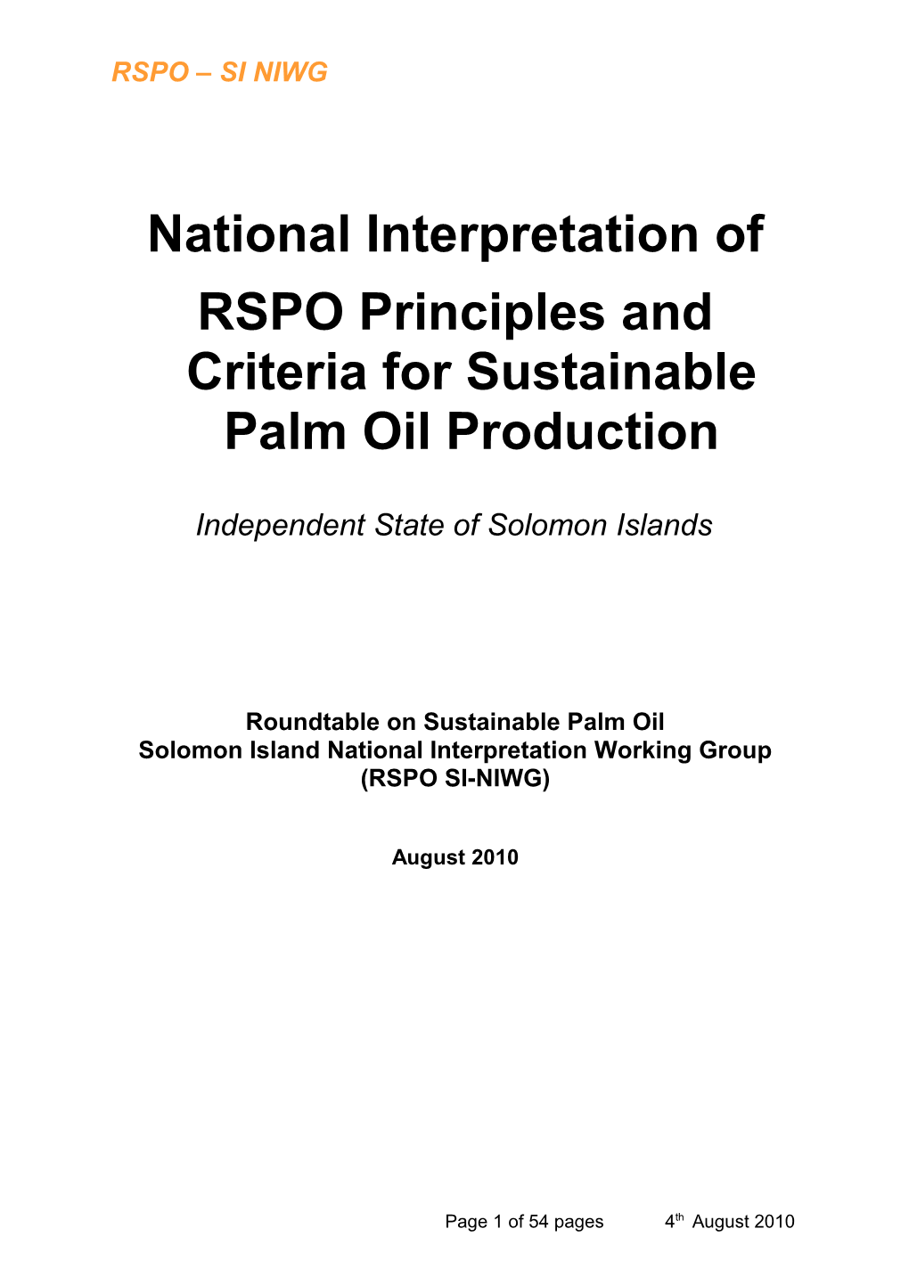 RSPO Indicators & Guidance Draft 20080228