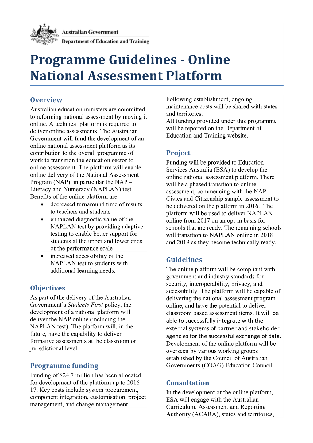 Programme Guidelines -Online National Assessment Platform