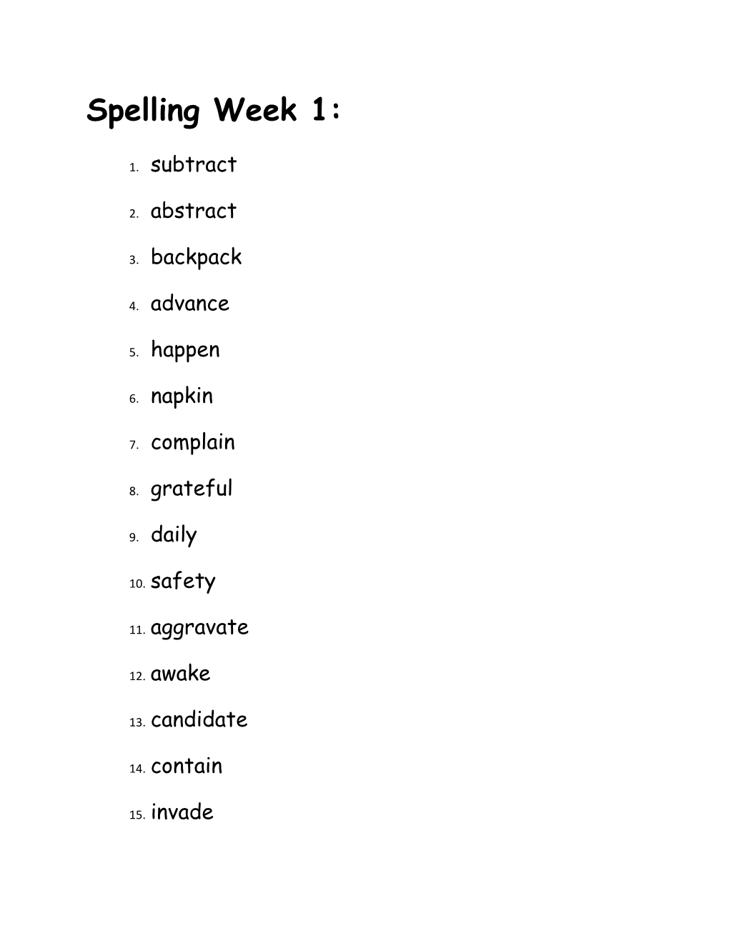 Spelling Week 1