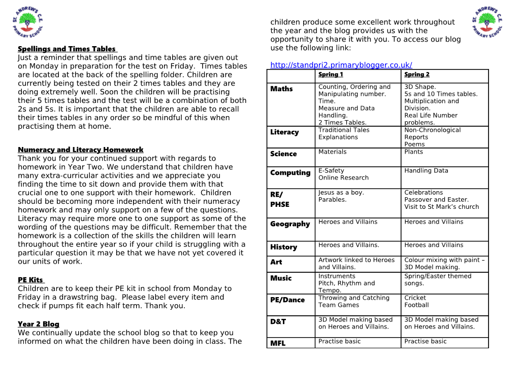 Numeracy and Literacy Homework