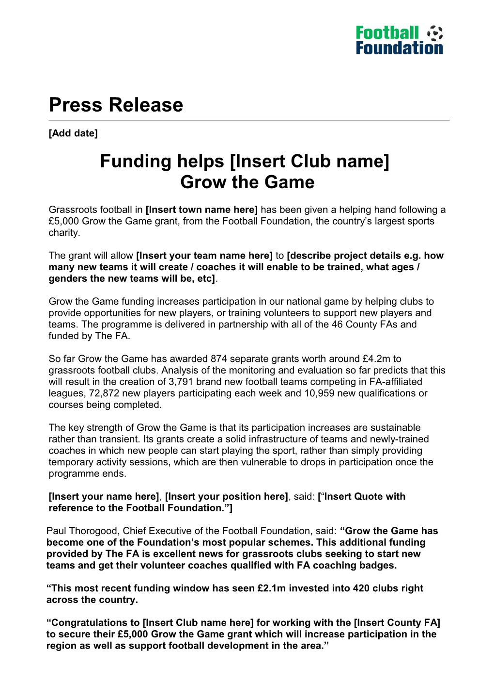 Funding Helps Insert Club Name