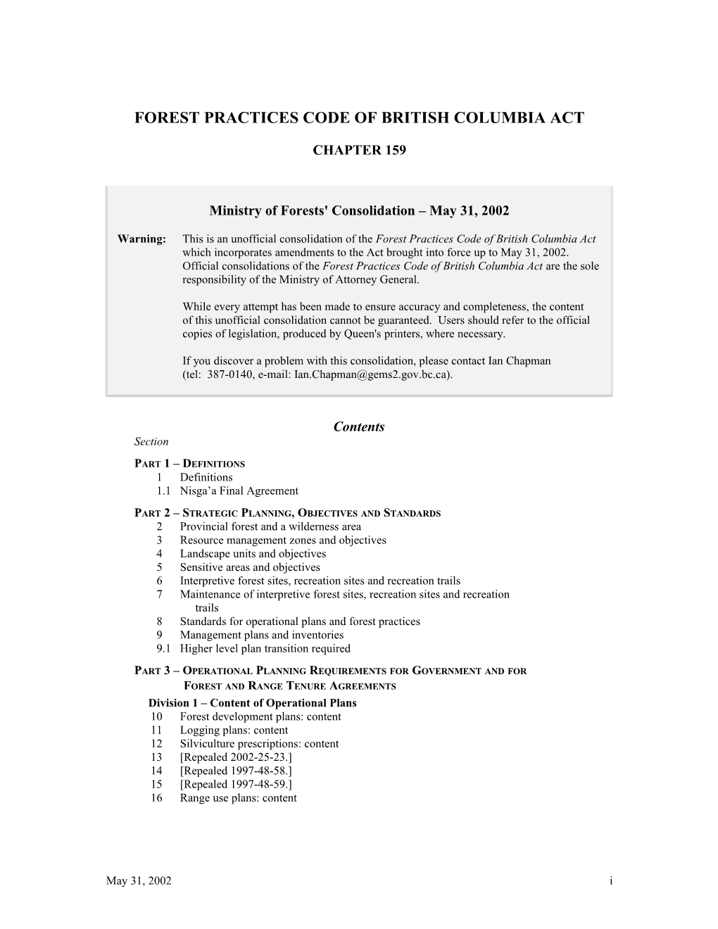 Forest Practices Code of British Columbia Act