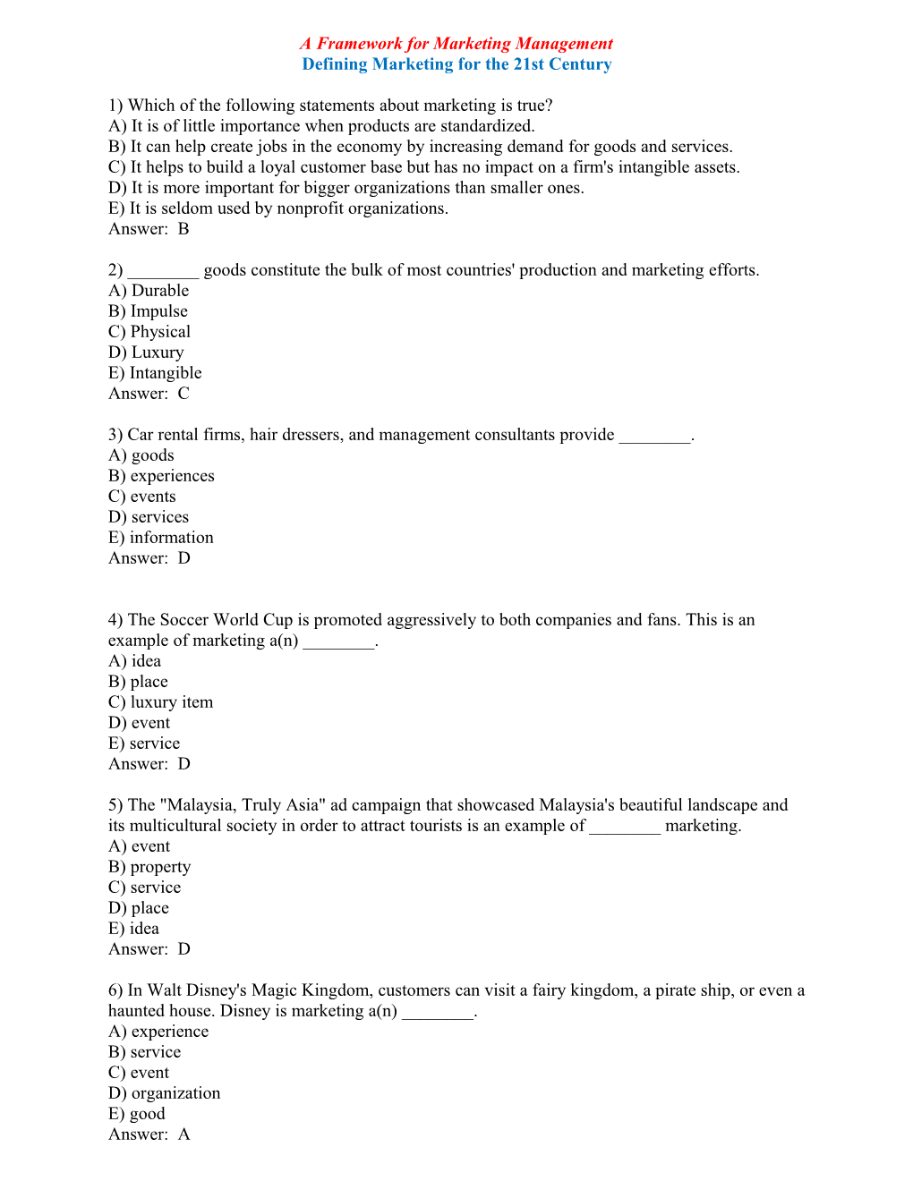 A Framework for Marketing Management