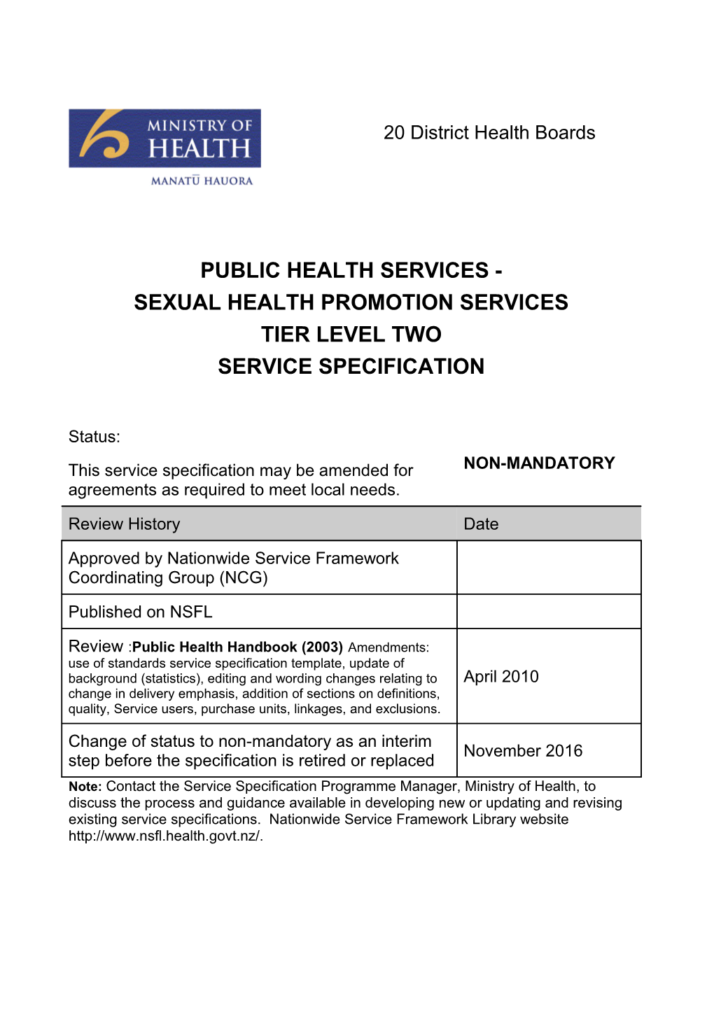 Format for Public Health Services Handbook