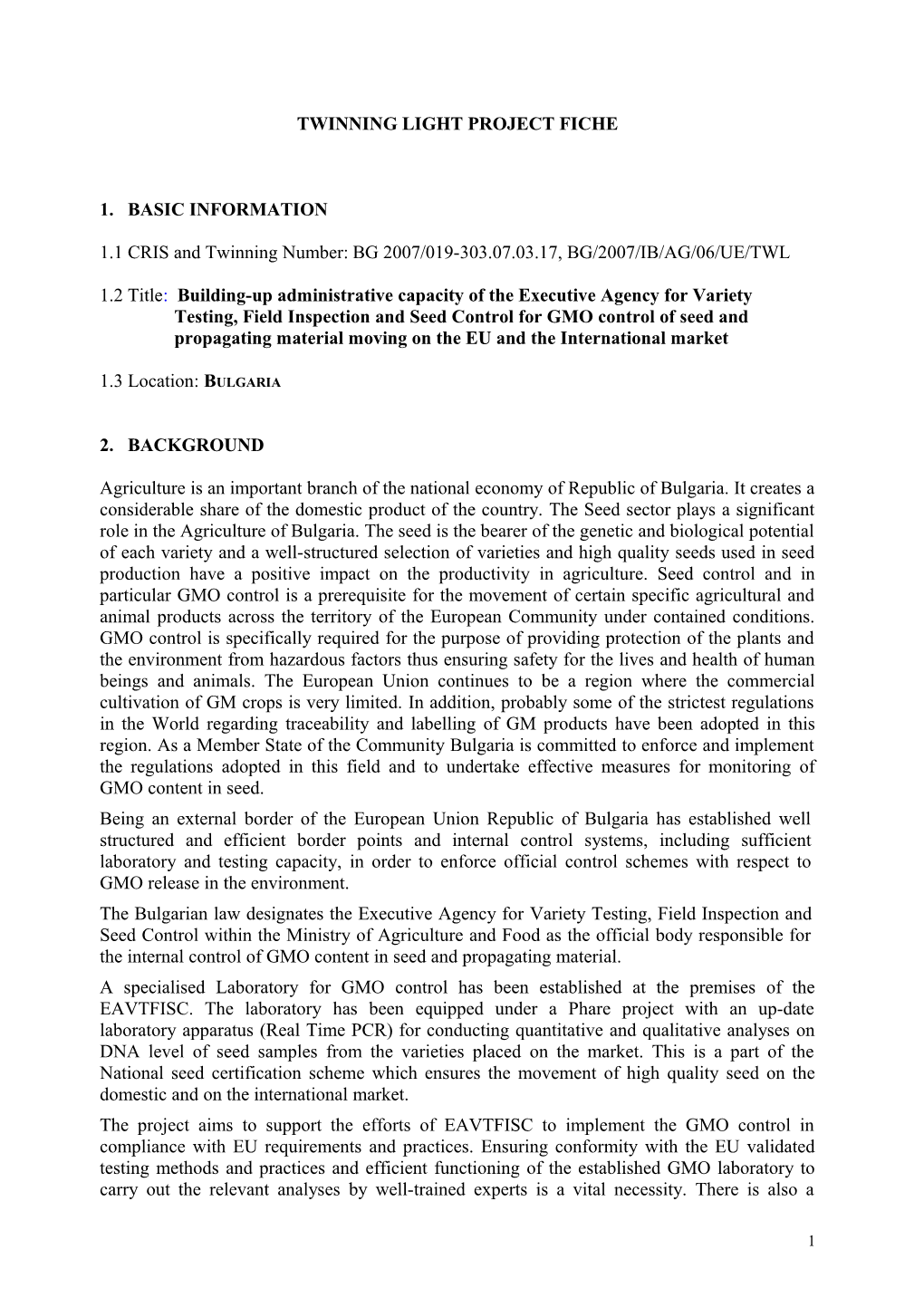 TWL PF-2009 GMO's TERMS of REFERENCE