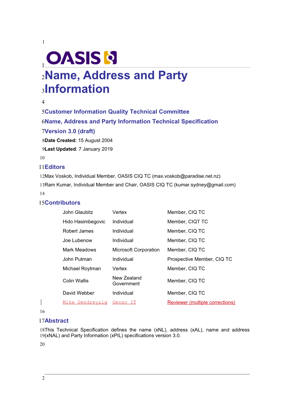Name, Address and Party Information