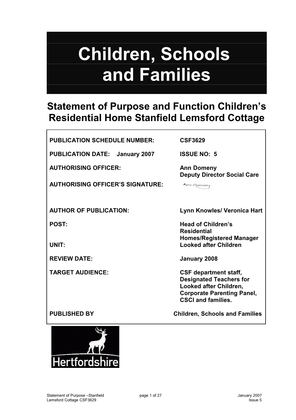 Statement of Purpose and Function Children S Residential Home Stanfield Lemsford Cottage