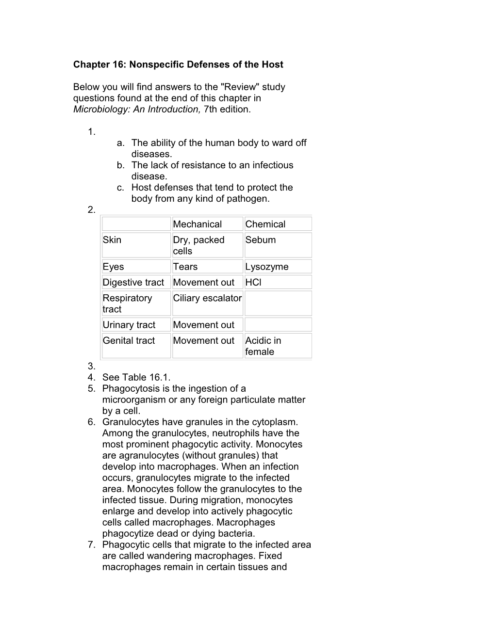 Chapter 16: Nonspecific Defenses of the Host