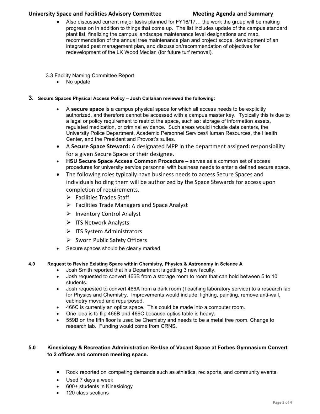 University Space and Facilities Advisory Committeemeeting Agenda and Summary