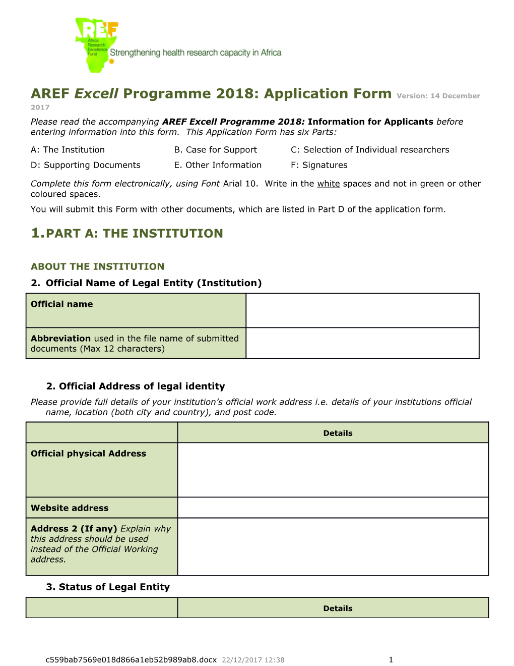 AREF Application Form Insitutions 2018 FINAL