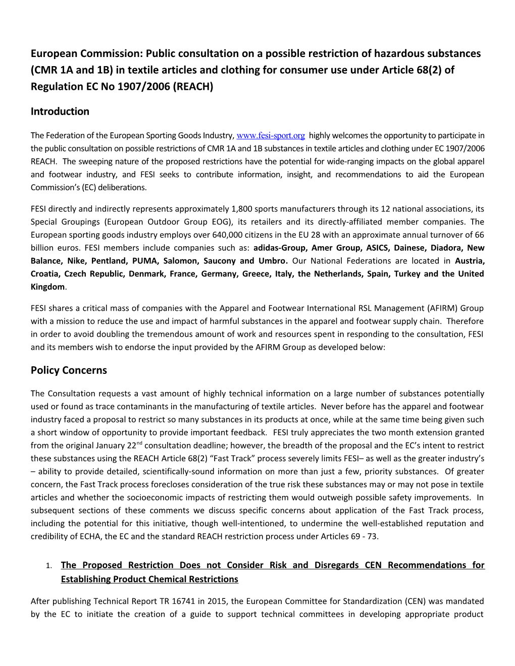 European Commission: Public Consultation on a Possible Restriction of Hazardous Substances