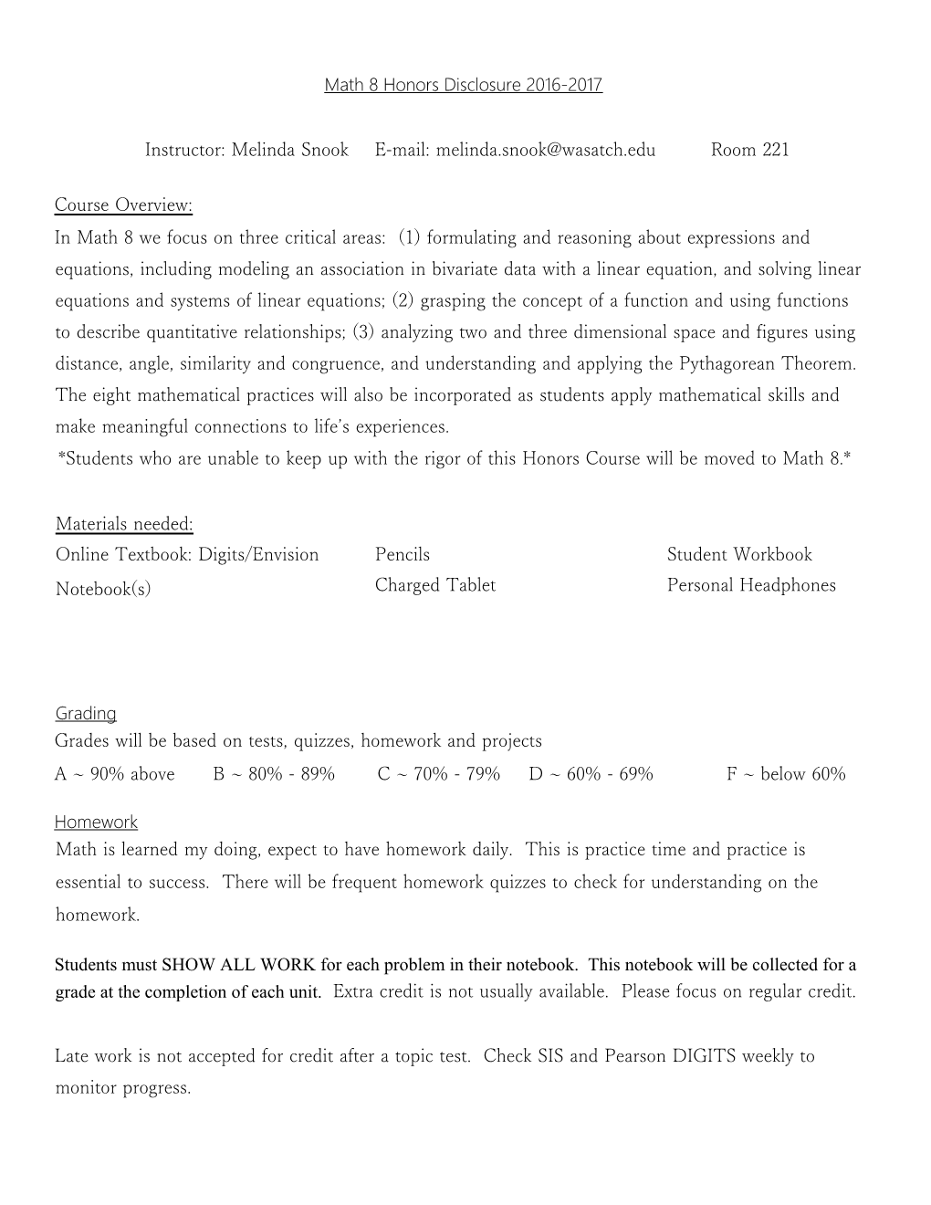 Math 8 Honors Disclosure 2016-2017