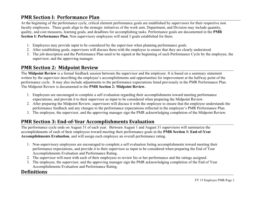 PMR Section I: Performance Plan