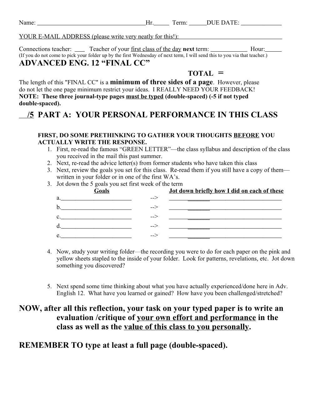 Final Exam SHORT/Term 4/99