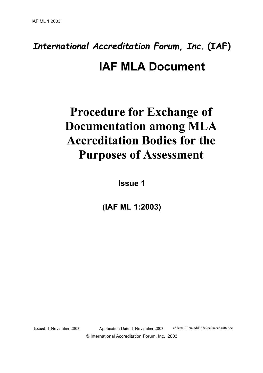 IAF ML1:2003 Exchange of Docs