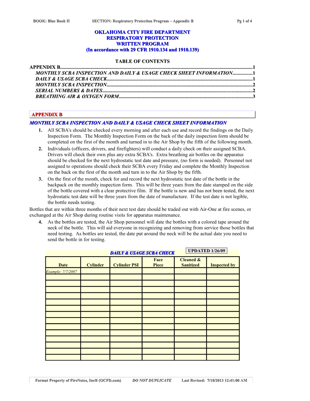 Respiratory Protection Program - Appendix B