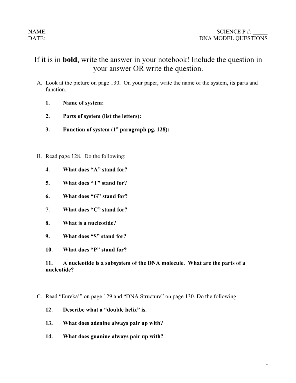 Date: Dna Model Questions