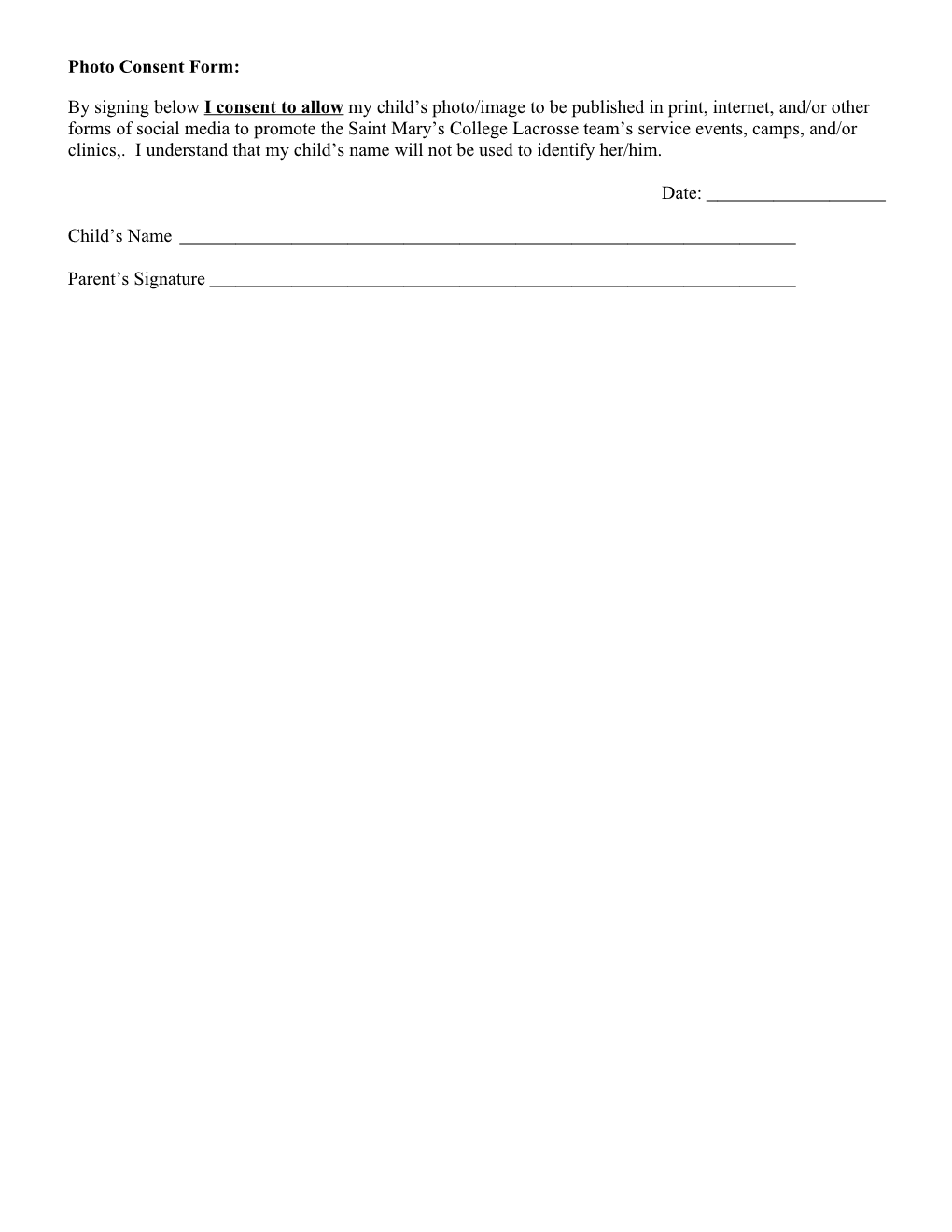 Lacrosse Clinic Registration Form